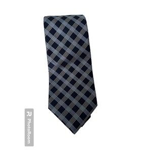 NAUTICA 100% Silk Tie Men's Navy Blue‎ White Gray Plaid Necktie NWOT
